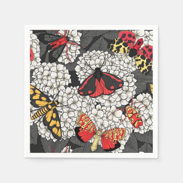 Serviette En Papier Papillons sur hydrangea blanc (Devant)