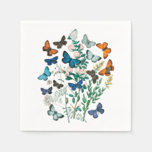Serviette En Papier Papillons vintages & Fleurs Art, Blanc