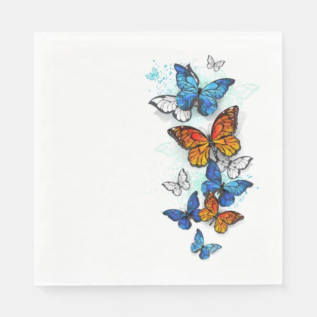 Serviette En Papier Papillons volants Morpho et Monarch (Devant)