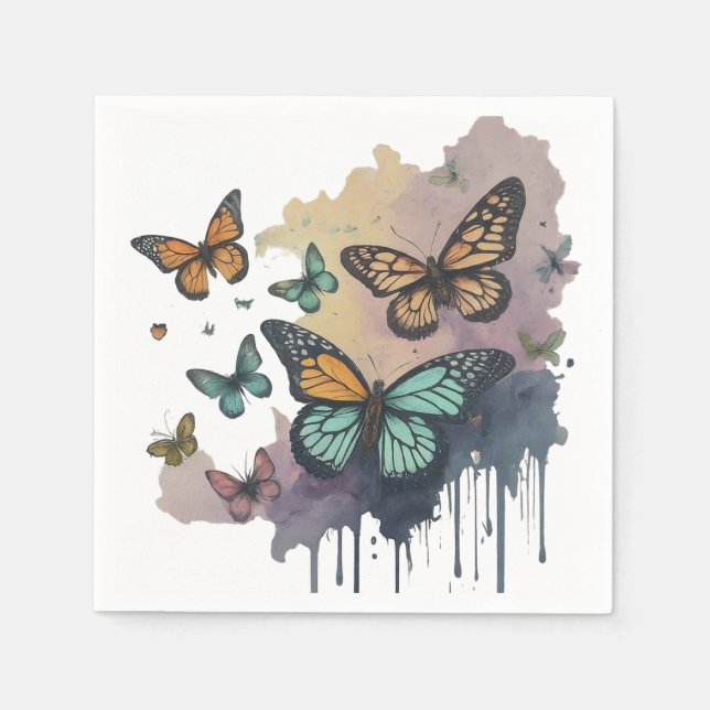 Serviette En Papier Papillons Whimsical Watercolor (Devant)