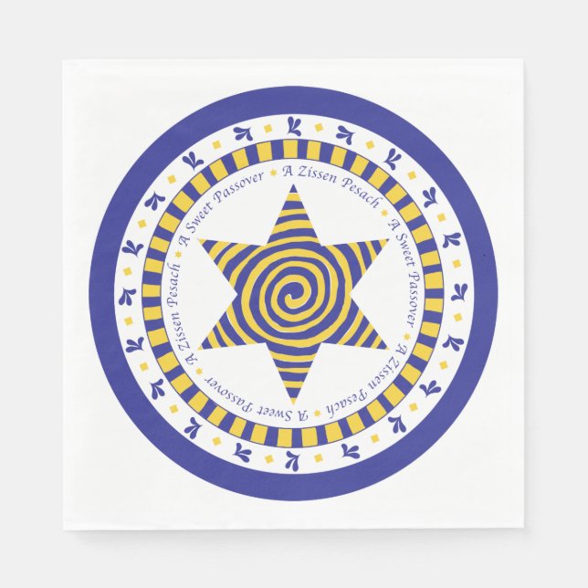 Serviette En Papier Pâques Blancs Serviettes Standard "Bleu/Jaune Etoi (Devant)