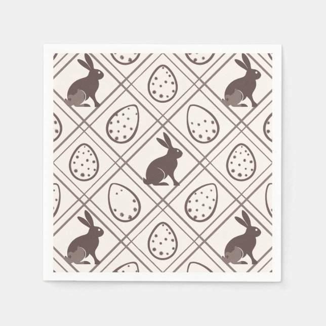 Serviette En Papier Pâques carreaux marron   (Devant)