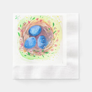 Serviette En Papier Pâques cuillères aquarelles bleues oeufs
