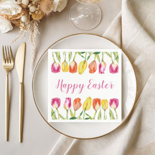 Serviette En Papier Pâques Floral Tulipe Coloré Joyeux