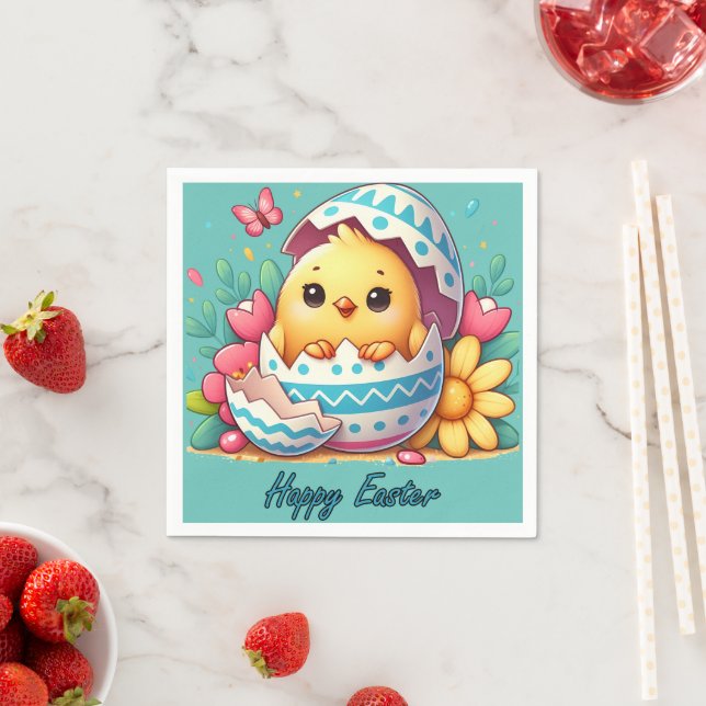 Serviette En Papier Pâques - l'aventure du petit poussin (En situation)