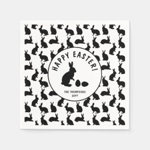 Serviette En Papier Pâques modernes avec lapins noirs et blancs mignon
