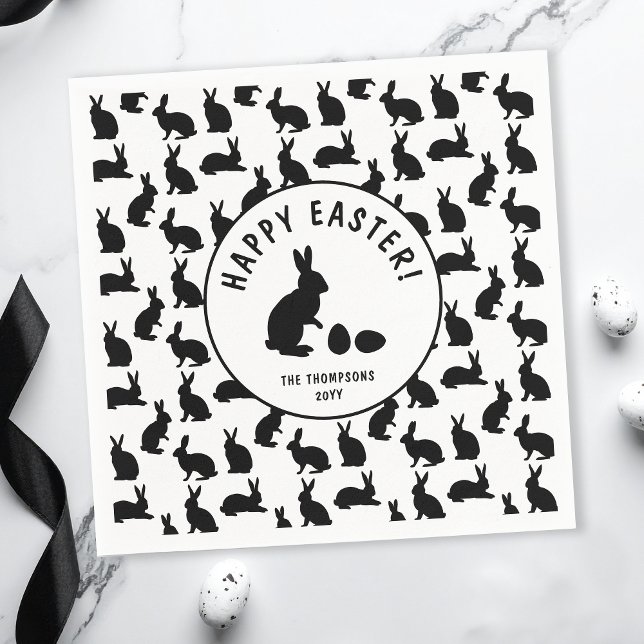 Serviette En Papier Pâques modernes avec lapins noirs et blancs mignon (Créateur téléchargé)