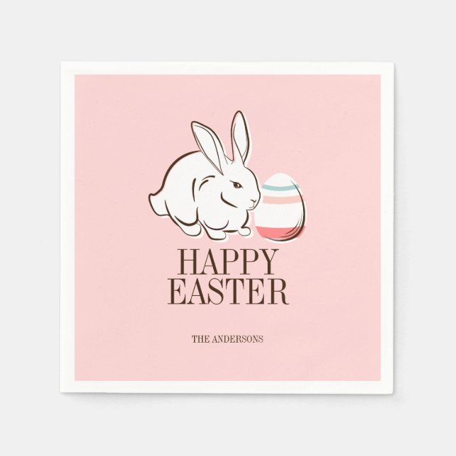 Serviette En Papier Pâques rose lapin et oeuf Joyeux Papier de Pâques  (Devant)