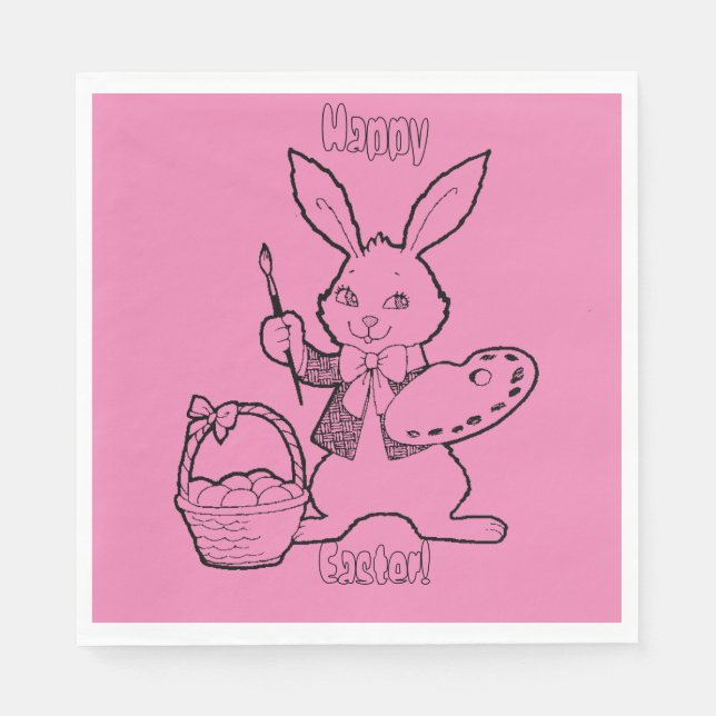 Serviette En Papier Pâques rose lapin Peinture Oeufs Papier serviettes (Devant)