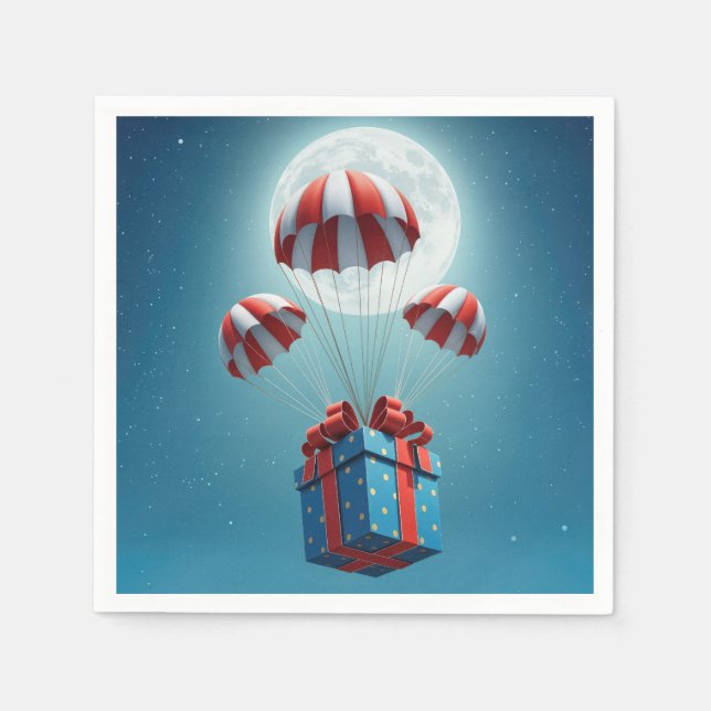 Serviette En Papier Parachutes qui offrent un cadeau de Noël (Devant)