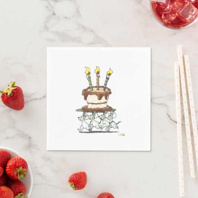 Serviette En Papier Parade de souris avec gâteau d'anniversaire (En situation)