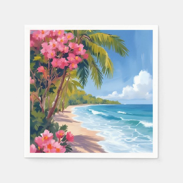 Serviette En Papier Paradis de plage tropicale | Peinture océanique (Devant)