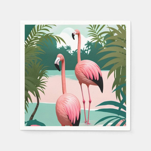 Serviette En Papier Paradis du Flamant rose tropical (Devant)