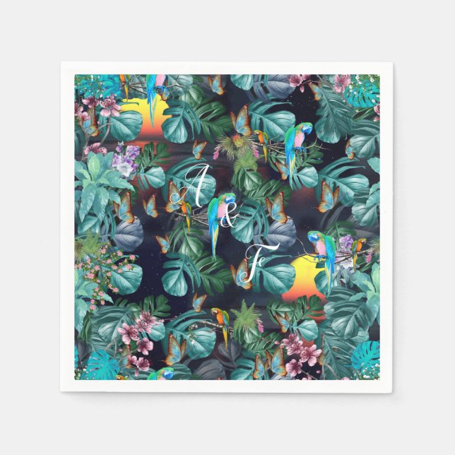 Serviette En Papier Paradis tropical de la flore au coucher du soleil (Devant)