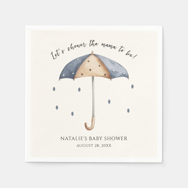 Serviette En Papier Parapluie bleu et Baby shower de pluie (Devant)