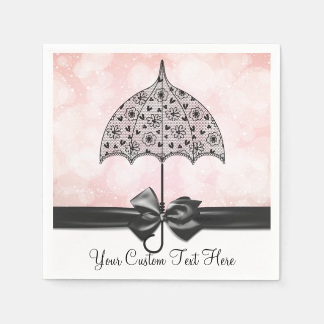 Serviette En Papier Parapluie en dentelle noire Douche rose serviettes (Devant)