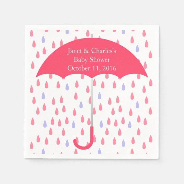 Serviette En Papier Parapluie rose et papier Baby shower de pluie (Devant)