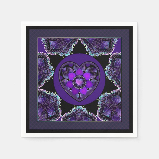 Serviette En Papier Parapluie violet & coeurs .7 (Devant)
