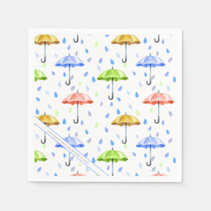 Serviette En Papier Parapluies colorées et gouttes de pluie tombent