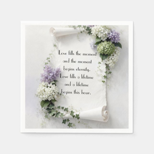 Serviette En Papier Parchemin de mariage aux lilas et hydrangeas  (Devant)