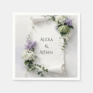 Serviette En Papier Parchemin de mariage aux lilas et hydrangeas