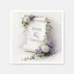Serviette En Papier Parchemin de mariage blanc avec bordure florale
