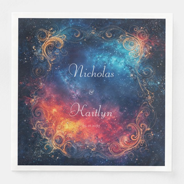 Serviette En Papier Parchemin d'or Nébuleuse céleste Feu et glace (Devant)