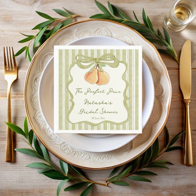 Serviette En Papier Parfait ensemble rayure verte sauge pour une baby  (Perfect pair sage green retro stripes pear bridal shower monogrammed napkins preppy wavy ribbon)
