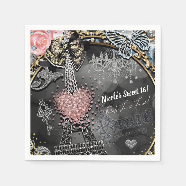 Serviette En Papier Paris Bling Glamor Sparkle France Sweet 16 Party (Devant)
