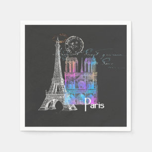 Serviette En Papier Paris Eiffel Notre Dame Rainbow French Napkin
