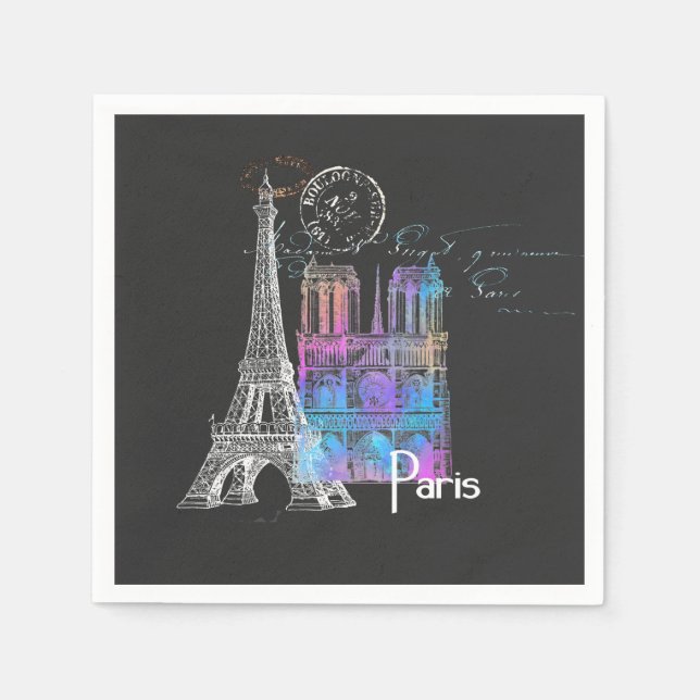 Serviette En Papier Paris Eiffel Notre Dame Rainbow French Napkin (Devant)