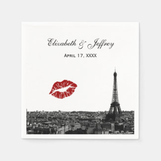 Serviette En Papier Paris France Skyline Baiser #1 BW Mariage