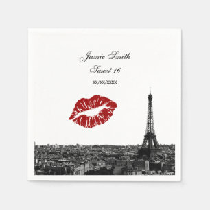 Serviette En Papier Paris France Skyline Kiss #1 BW Sweet 16