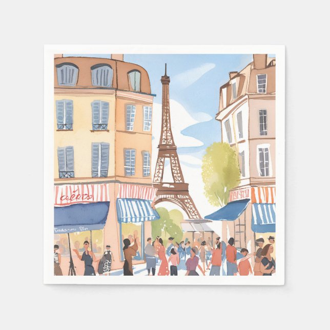 Serviette En Papier Paris France Tour Eiffel Aquarelle Voyage (Devant)