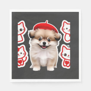 Serviette En Papier Paris Pup & Kitty Crew � Chien et chat au béret mi
