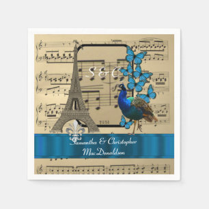 Serviette En Papier Paris romantique et feuille de musique mariage vin