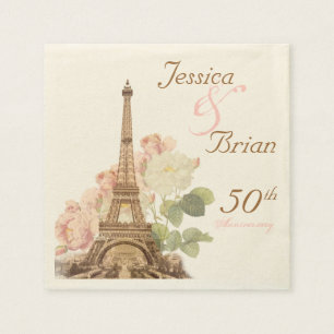 Serviette En Papier Paris Rose Vintage Anniversaire romantique