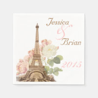 Paris Rose Vintage Mariage romantique Napkins