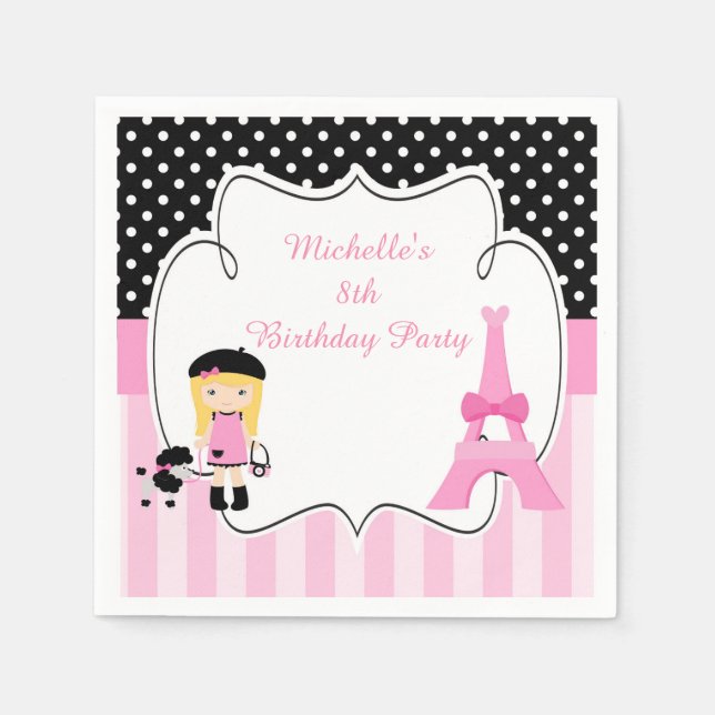 Serviette En Papier Paris Tour Eiffel Blonde Girl (Devant)