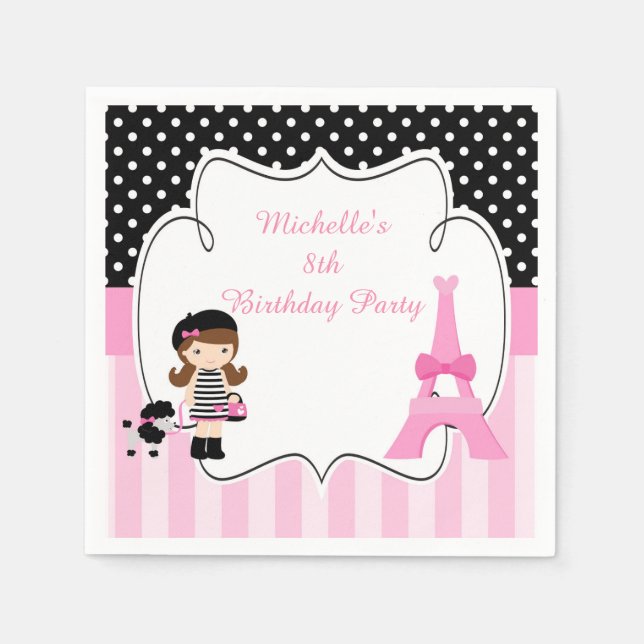 Serviette En Papier Paris Tour Eiffel Brunette Girl (Devant)