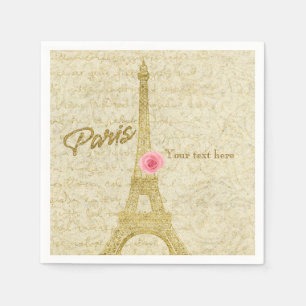 Serviette En Papier Paris Tour Eiffel Gold & Pink Élégantes serviettes