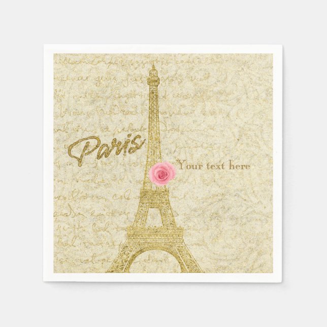 Serviette En Papier Paris Tour Eiffel Gold & Pink Élégantes serviettes (Devant)