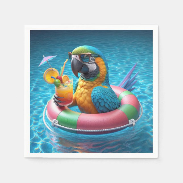 Serviette En Papier Parrot Dans Une Piscine (Devant)
