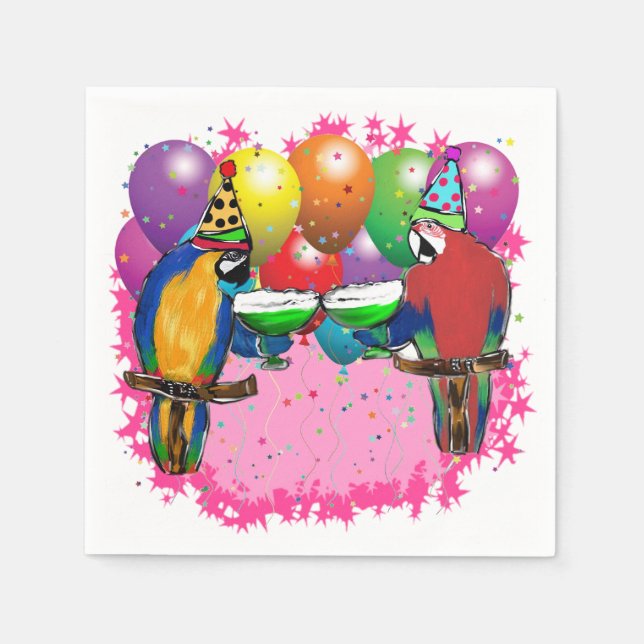 SERVIETTE EN PAPIER PARROTS D'ANNIVERSAIRE (Devant)