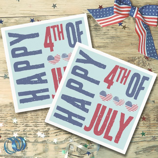 Serviette En Papier Parti 4 juillet du drapeau patriotique américain (Cute Patriotic USA American Flag Heart 4th Of July Napkins)
