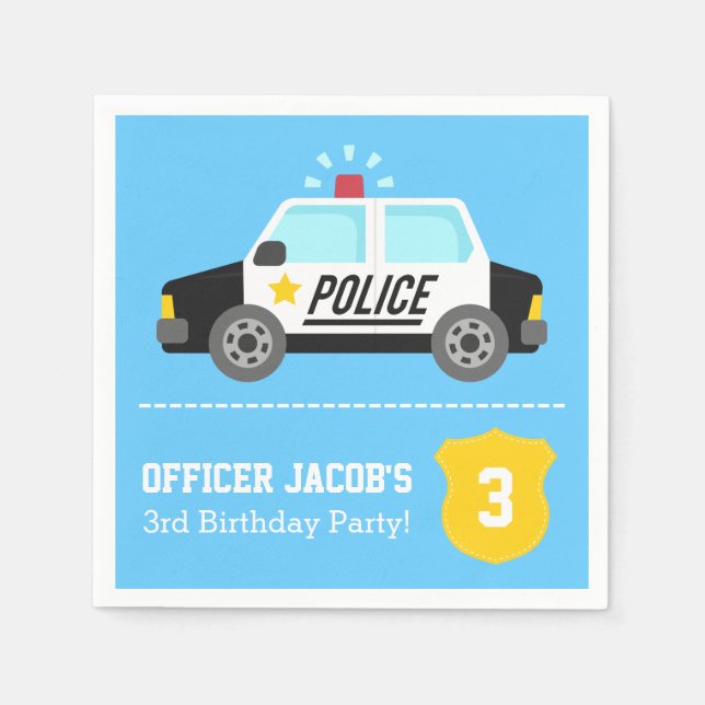 Serviette En Papier Parti Anniversaire de enfant de voiture de police  (Devant)