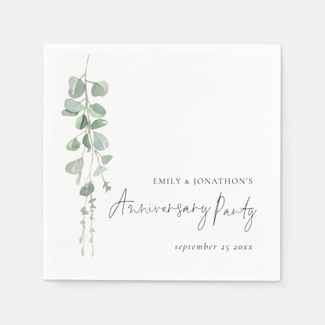 Serviette En Papier Parti d'anniversaire des noms d'eucalyptus moderne (Devant)