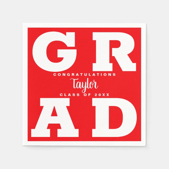 Serviette En Papier Parti de la graduation rouge et blanche (Devant)