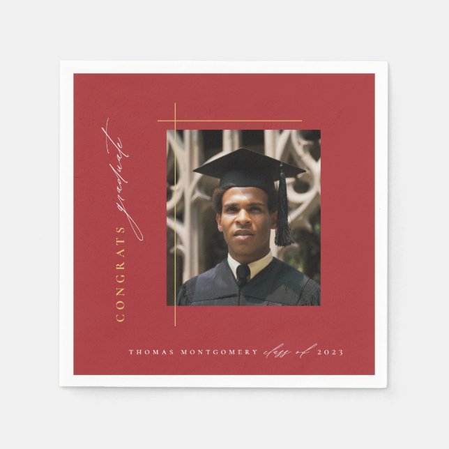 Serviette En Papier Parti de la graduation rouge moderne (Devant)