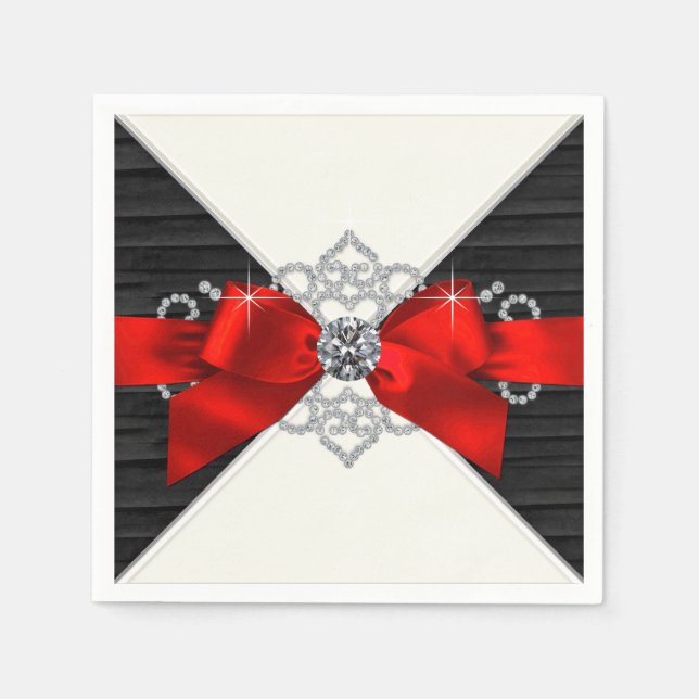 Serviette En Papier Parti des Bow Diamond Rouge et Noir (Devant)